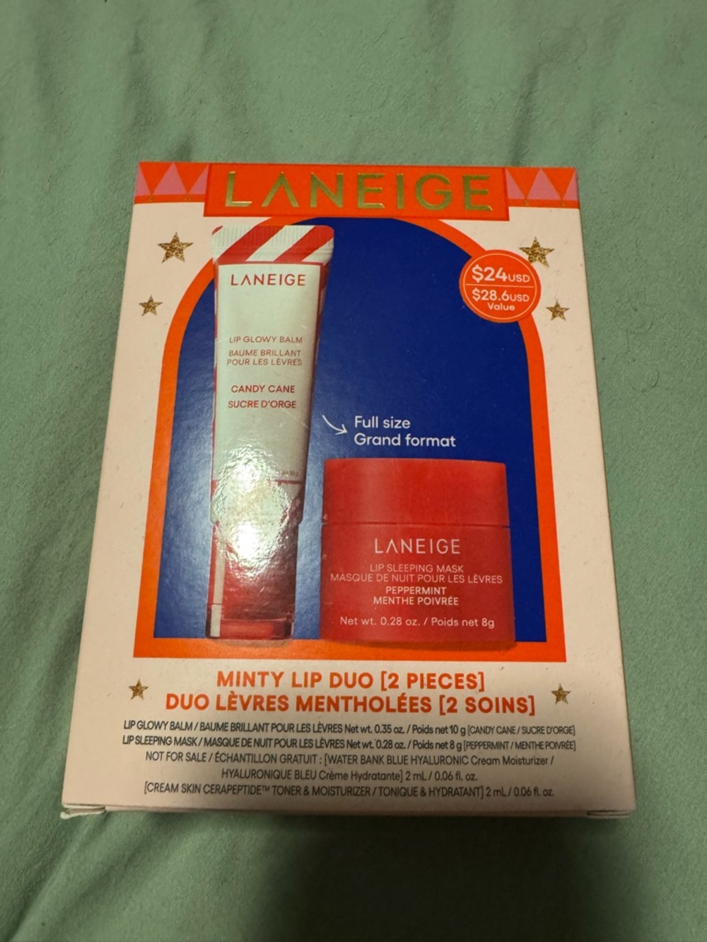 LANEIGE Candy Cane & Peppermint Minty Lip Duo - Red & White
